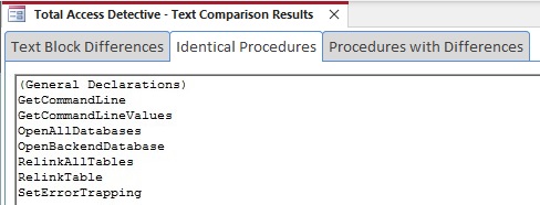 List of indentical procedures between modules